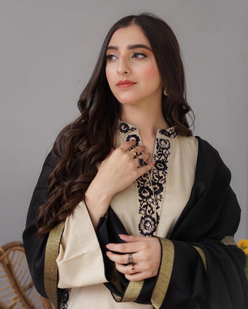 WOOL MAREENA 3PC EMBROIDERED DRESS EMBROIDERED SHAWL D-292