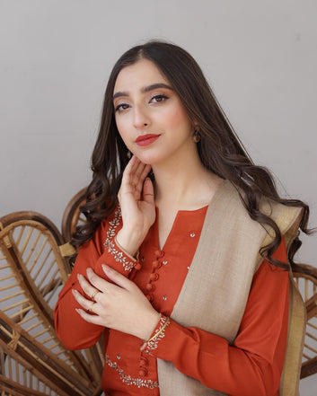 WOOL MAREENA 3PC EMBROIDERED DRESS EMBROIDERED SHAWL D-327