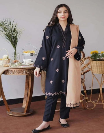 WOOL MAREENA 3PC EMBROIDERED DRESS EMBROIDERED SHAWL D-298