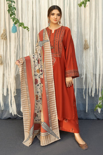3pc Lawn Embroidered UnStiched Dress With Printed DUPATTA D-122